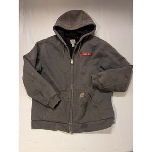 Carhartt Mens Large Full Zip Hooded Work Jacket Gray Heavy Duty Workwear Tough